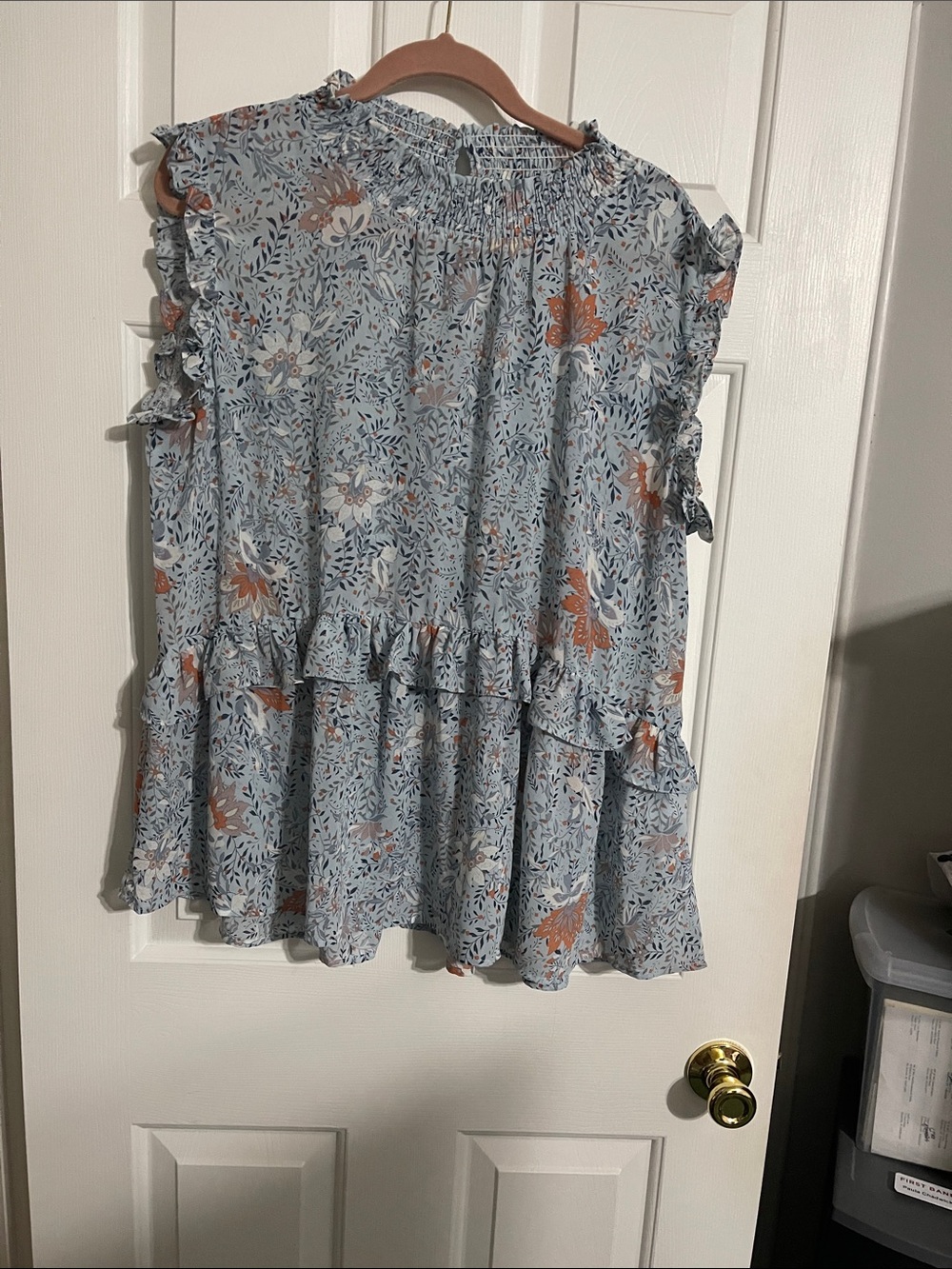 Hayden Light Blue Floral Ruffle Tunic
